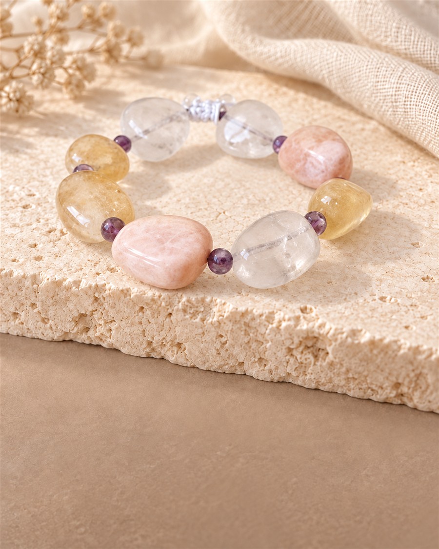 Armband Nr. 8 – Farben in Pastell auf hellem Naturstein