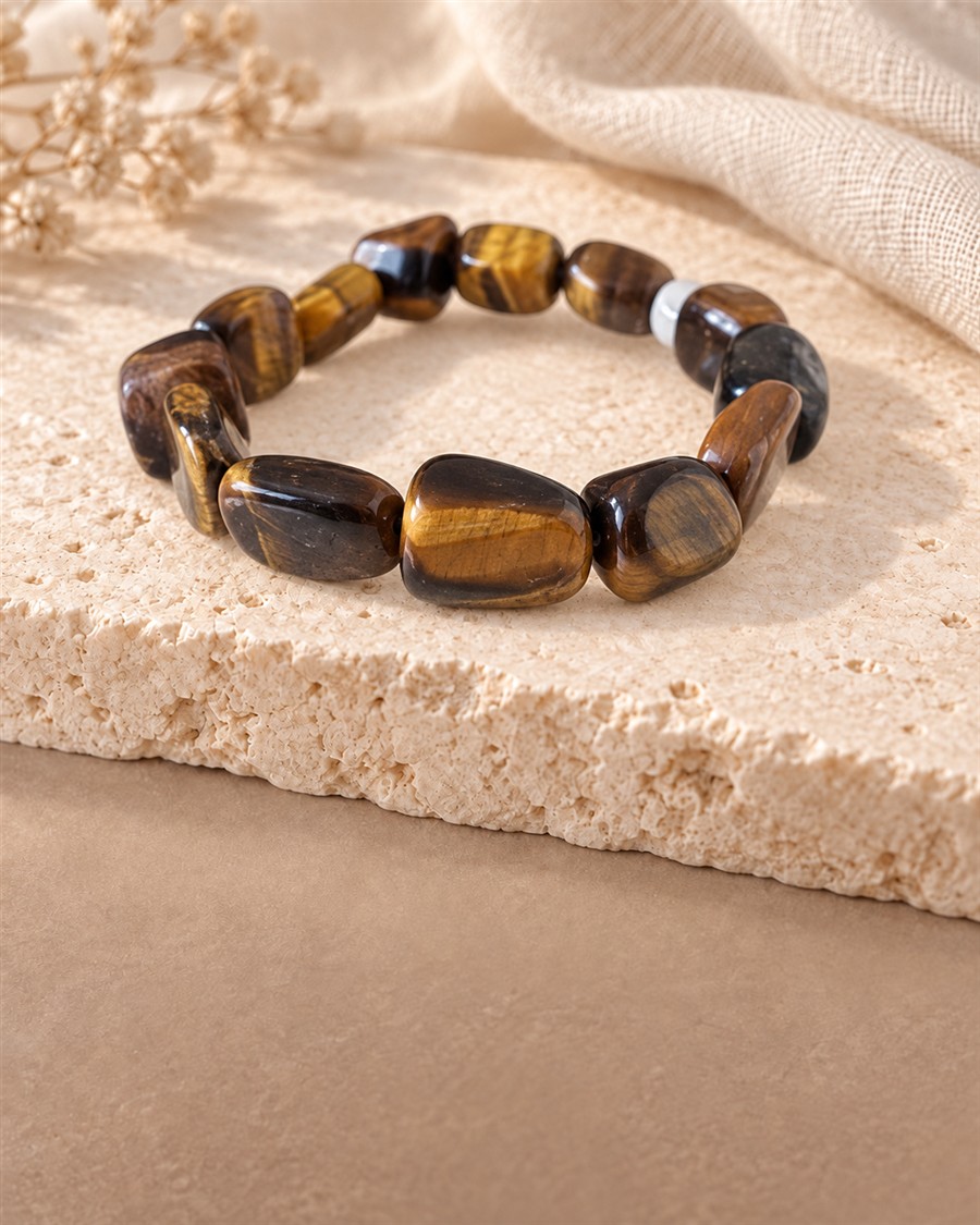 Armband Nr. 9 – Warmer Goldschimmer auf hellem Naturstein